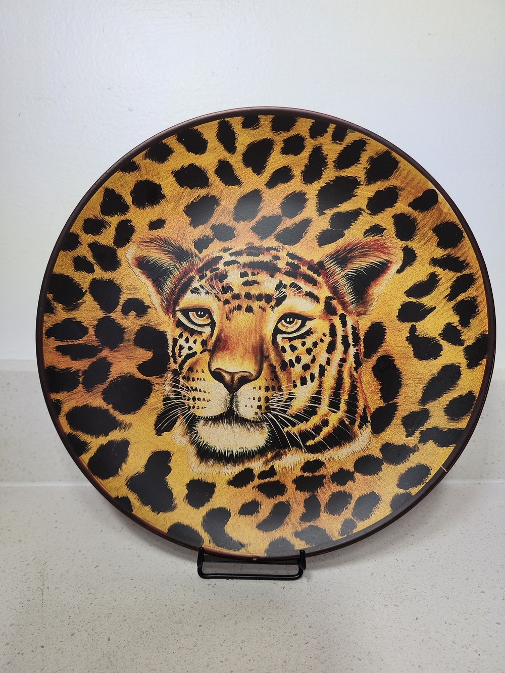 Vintage Decorative Leopard Tiger Print Wall Plate  Gold and Black